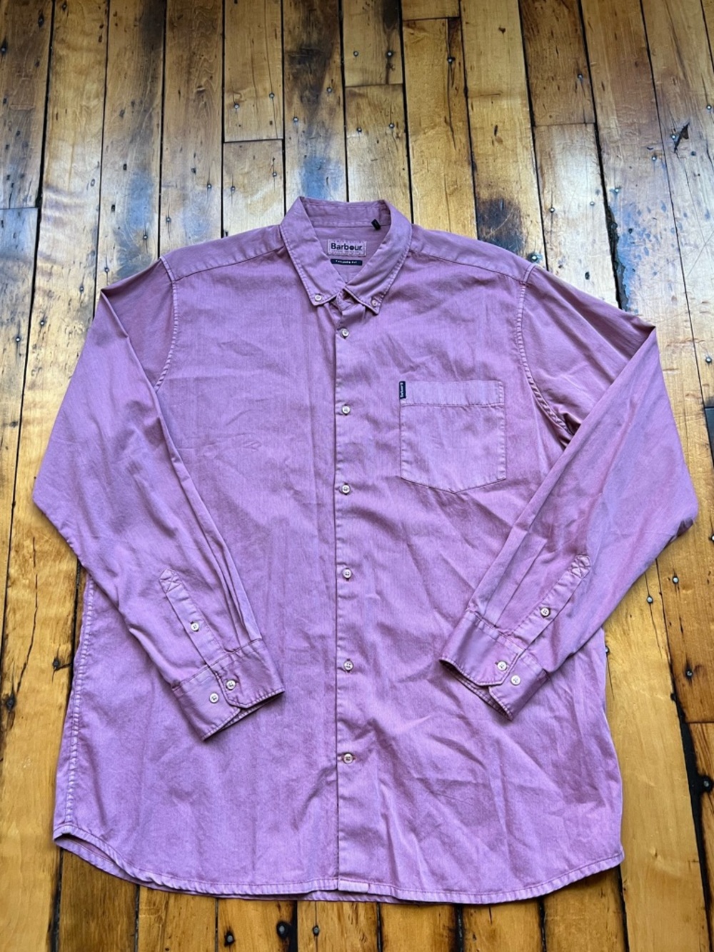 Barbour Men’s XL Tailored Fit Button Down Shirt Salmon Cotton Casual Classic